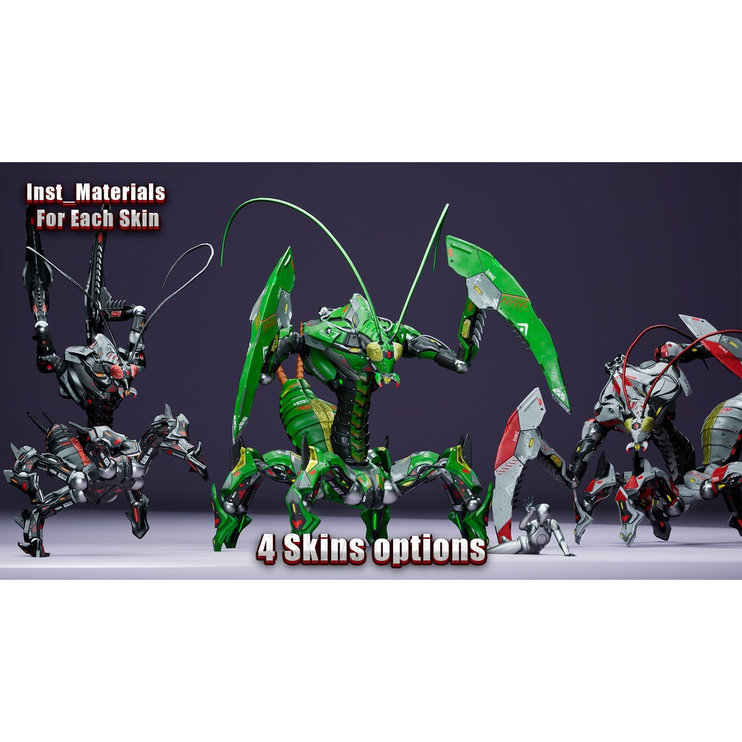 SciFi Insect Mantis 3D Model – Low Poly Animated Character, FBX - View 18