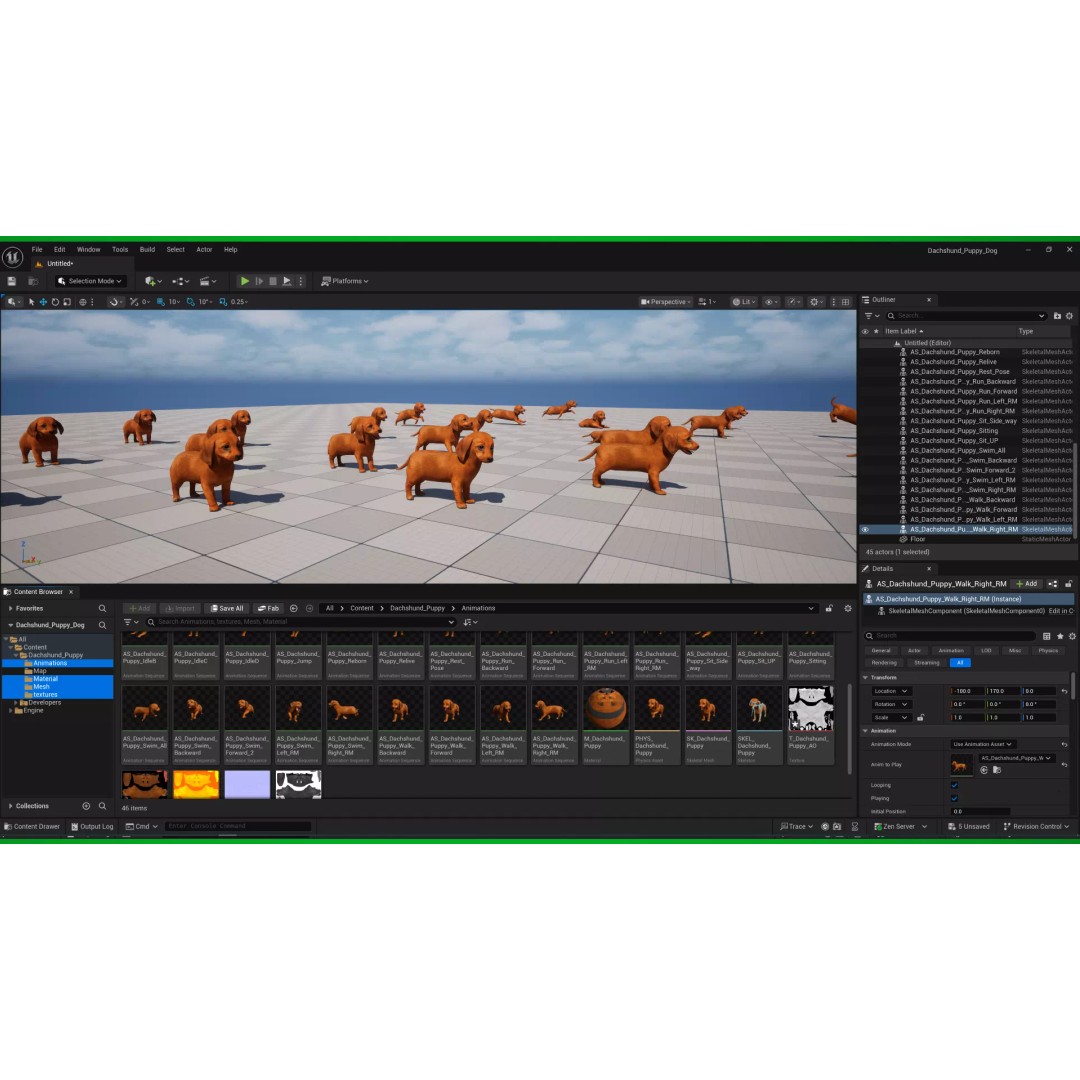 Dachshund Puppy Dog 3D Model – Low Poly Game Ready Asset, FBX - View 3