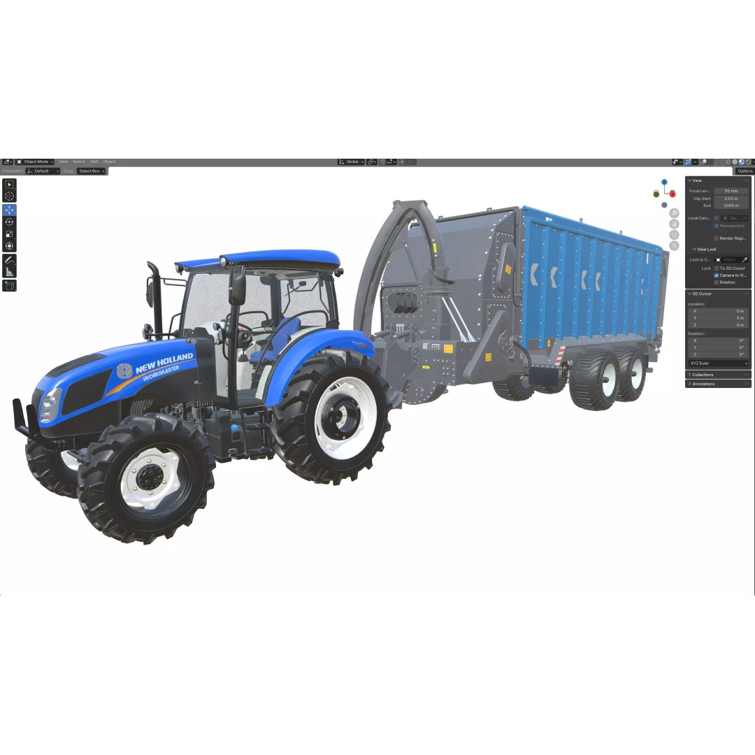 New Holland WorkMaster Tractor 3D Model – Low Poly Game Asset, FBX - View 12