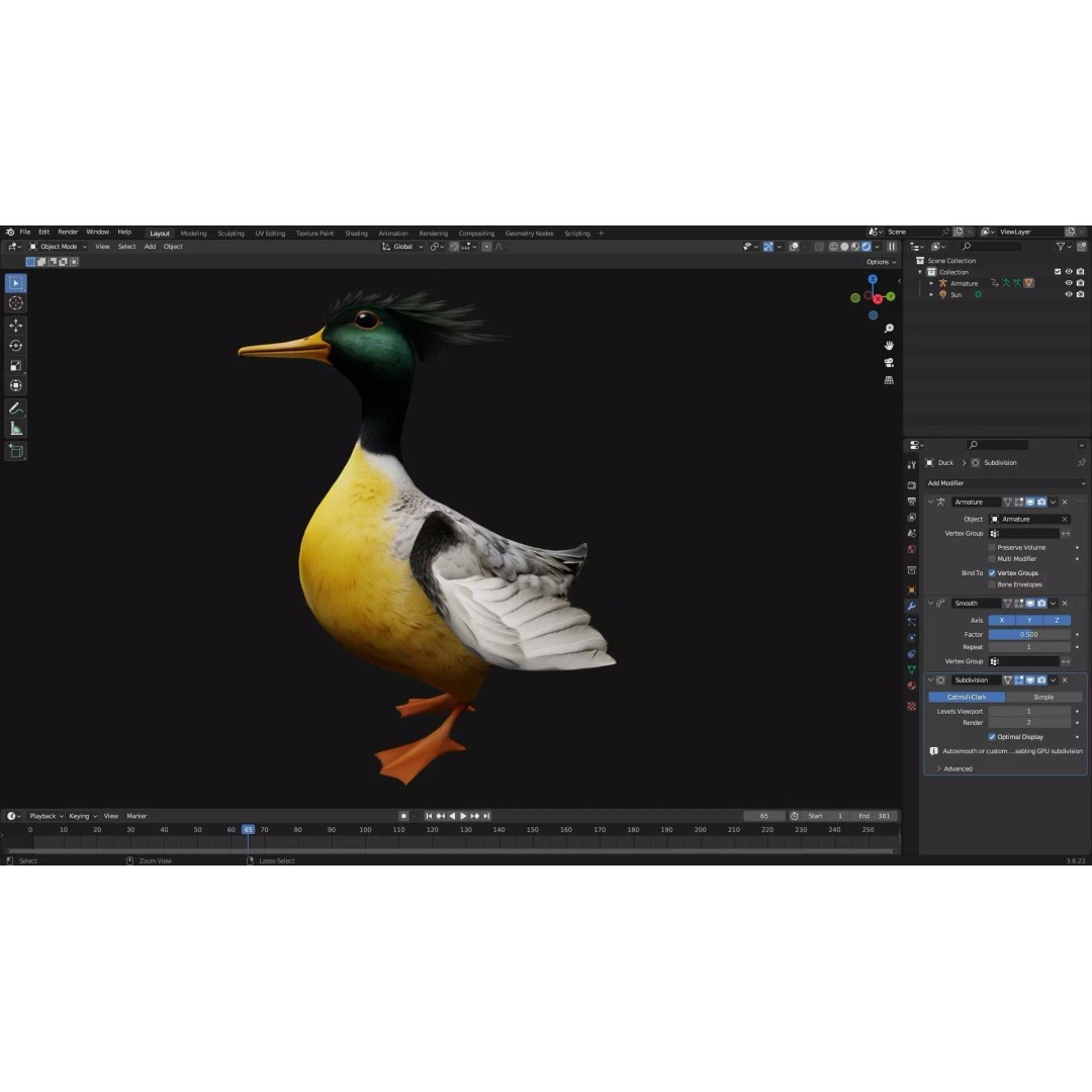 Duck-B1 3D Model – Rigged PBR Animated Bird Asset for Games
