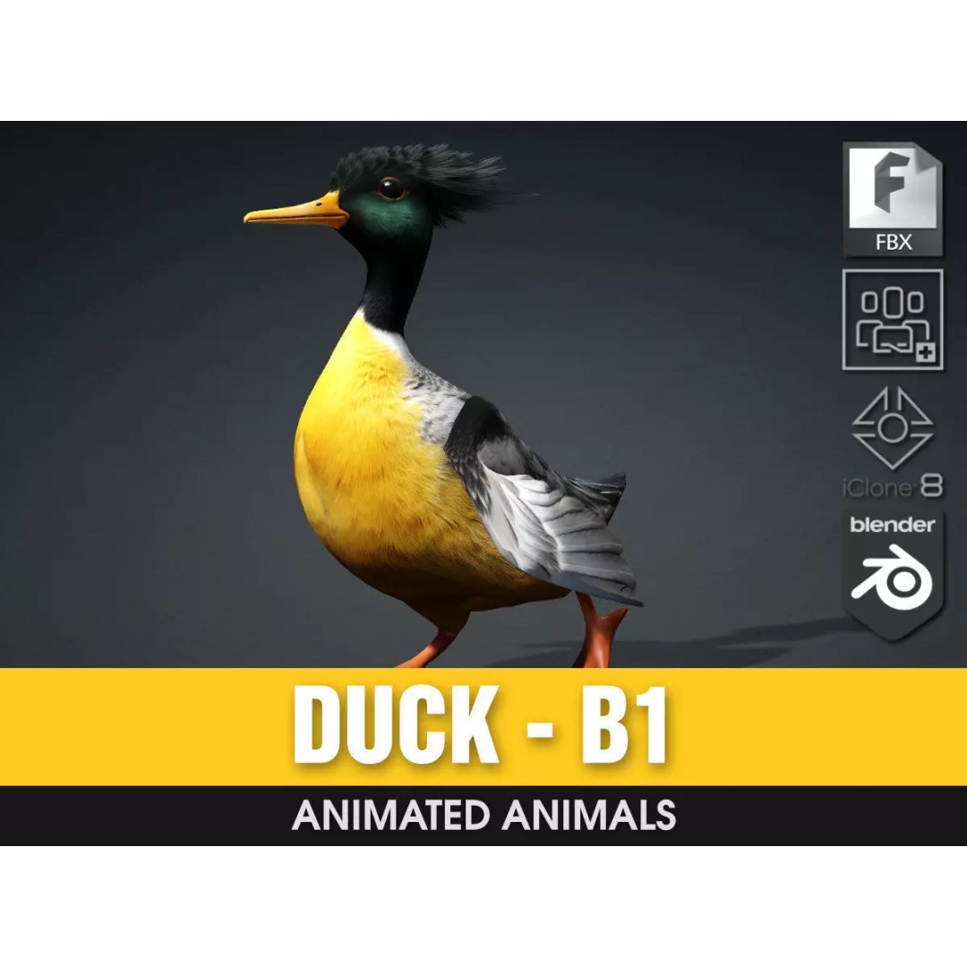 Duck-B1 3D Model – Rigged PBR Animated Bird Asset for Games - View 2