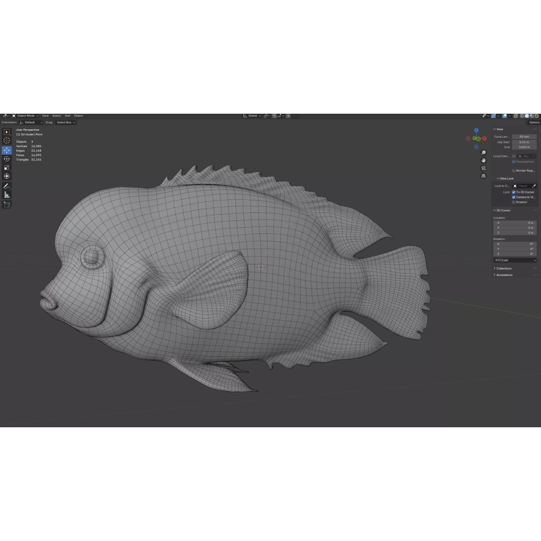 Redhead Cichlid 3D Model – Low Poly Fish Asset, Blender, FBX, OBJ
