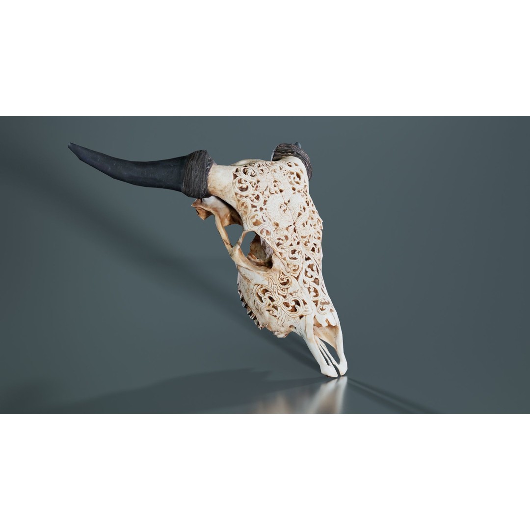 Dragon Decorated Skull 3D Model – Low Poly Game Asset, FBX, Blender - View 3