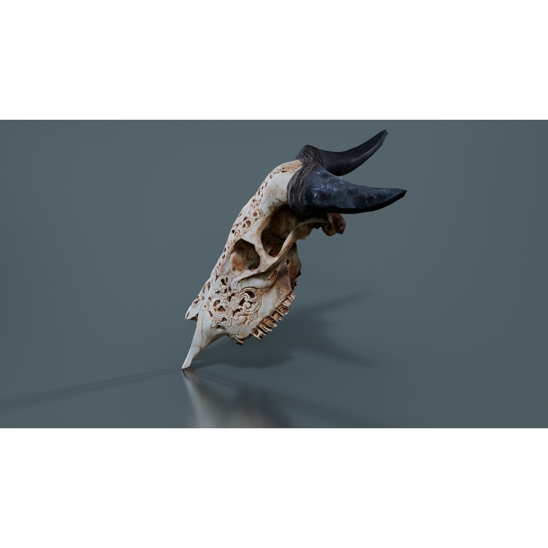Dragon Decorated Skull 3D Model – Low Poly Game Asset, FBX, Blender - View 5