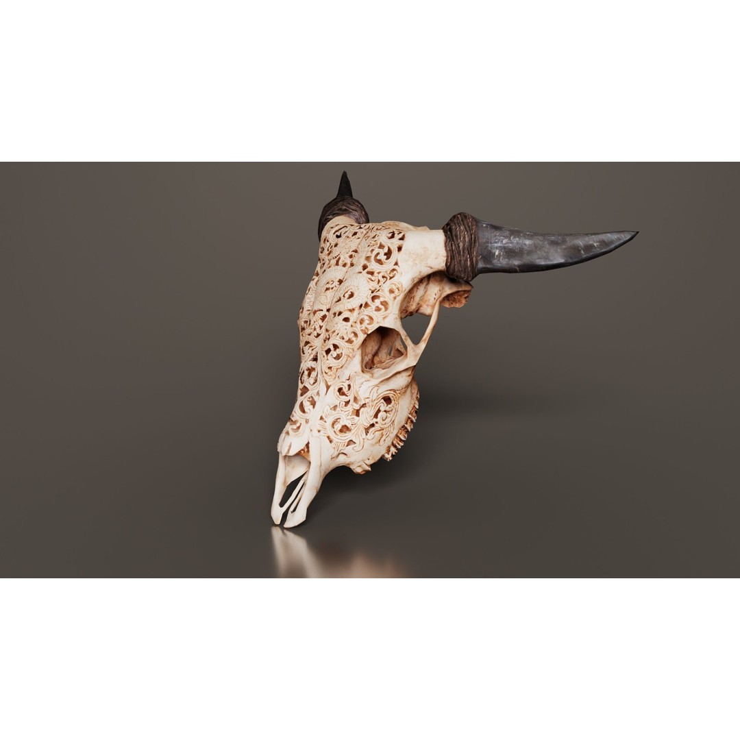 Dragon Decorated Skull 3D Model – Low Poly Game Asset, FBX, Blender - View 8