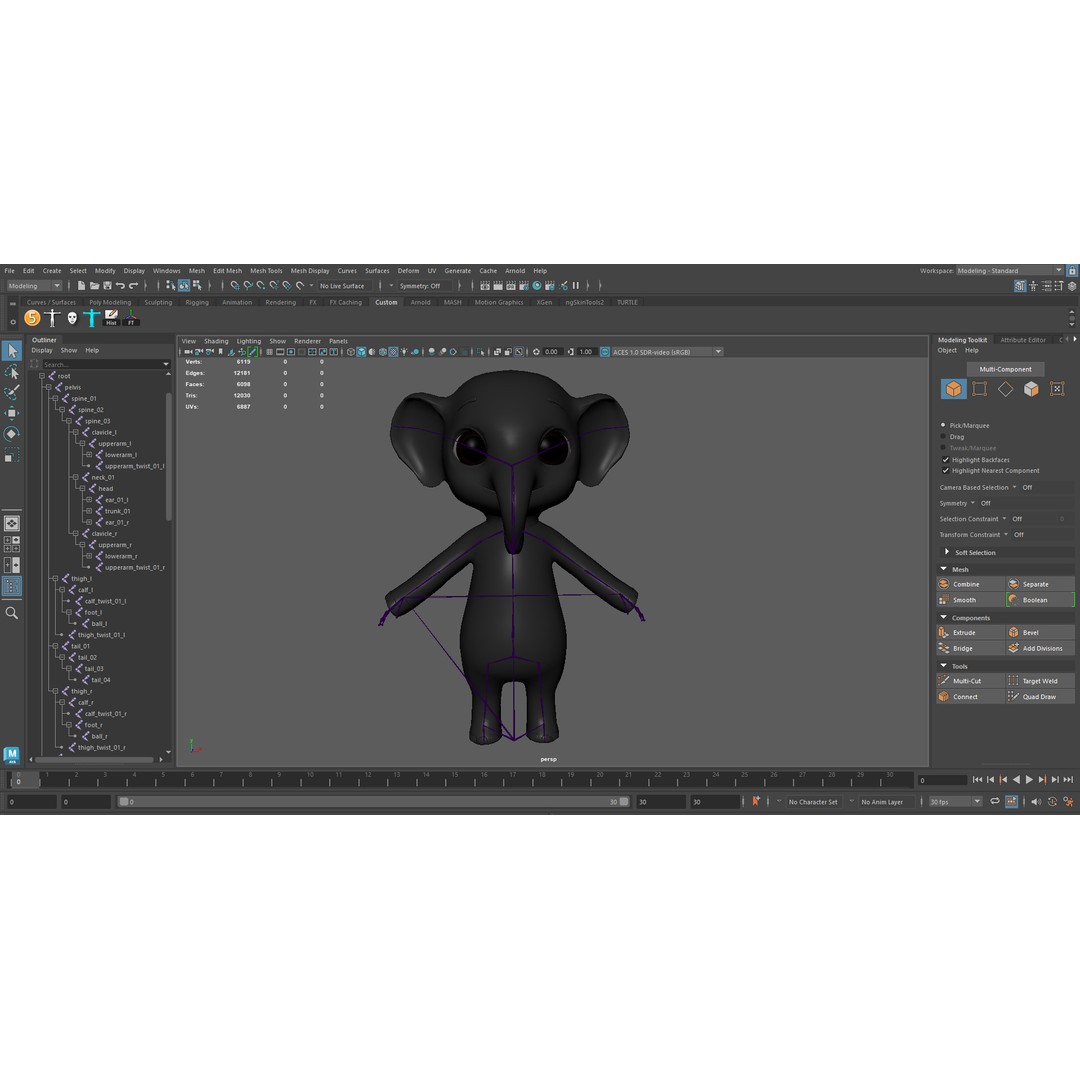 Elephant 3D Model – Low Poly Rigged Character with PBR Textures