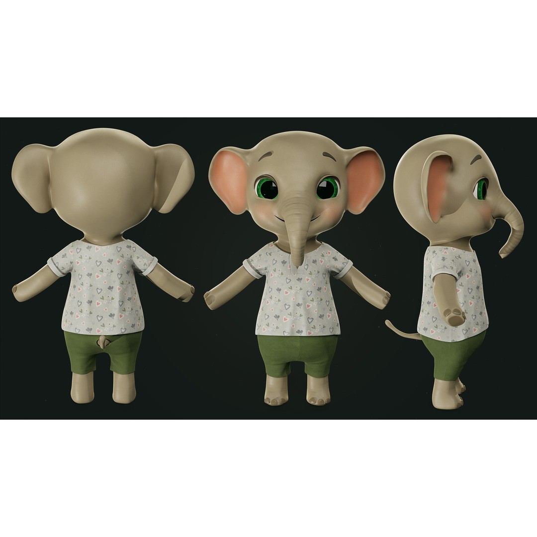 Elephant 3D Model – Low Poly Rigged Character with PBR Textures - View 10