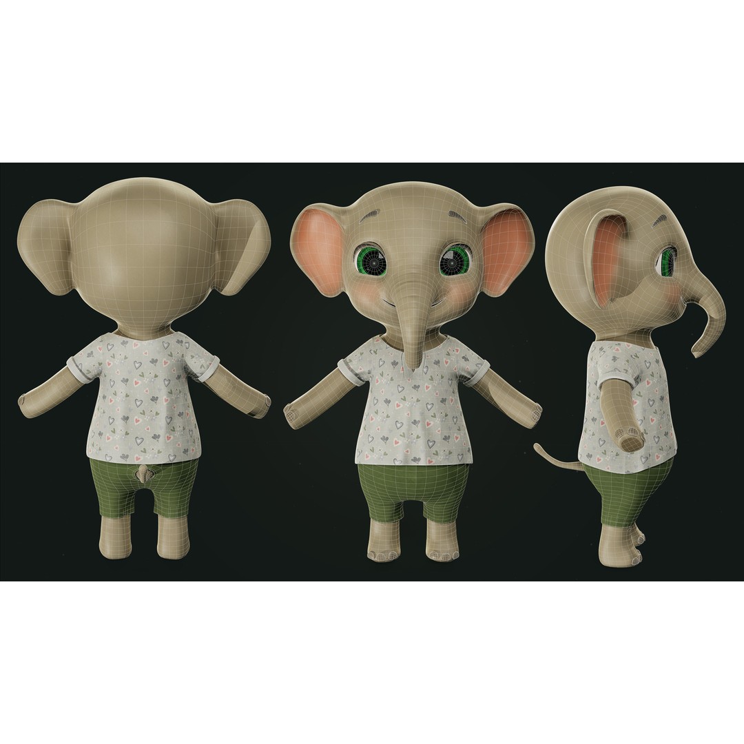 Elephant 3D Model – Low Poly Rigged Character with PBR Textures - View 11