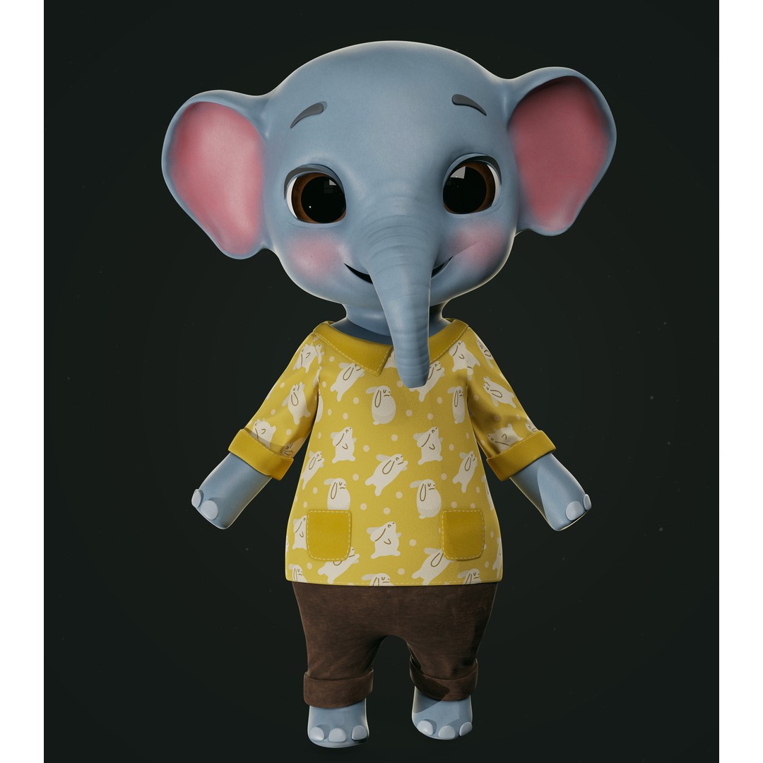 Elephant 3D Model – Low Poly Rigged Character with PBR Textures - View 18