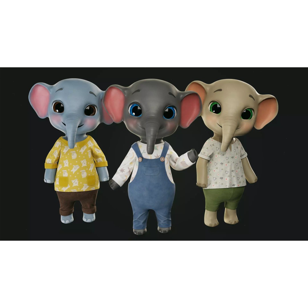 Elephant 3D Model – Low Poly Rigged Character with PBR Textures - View 2