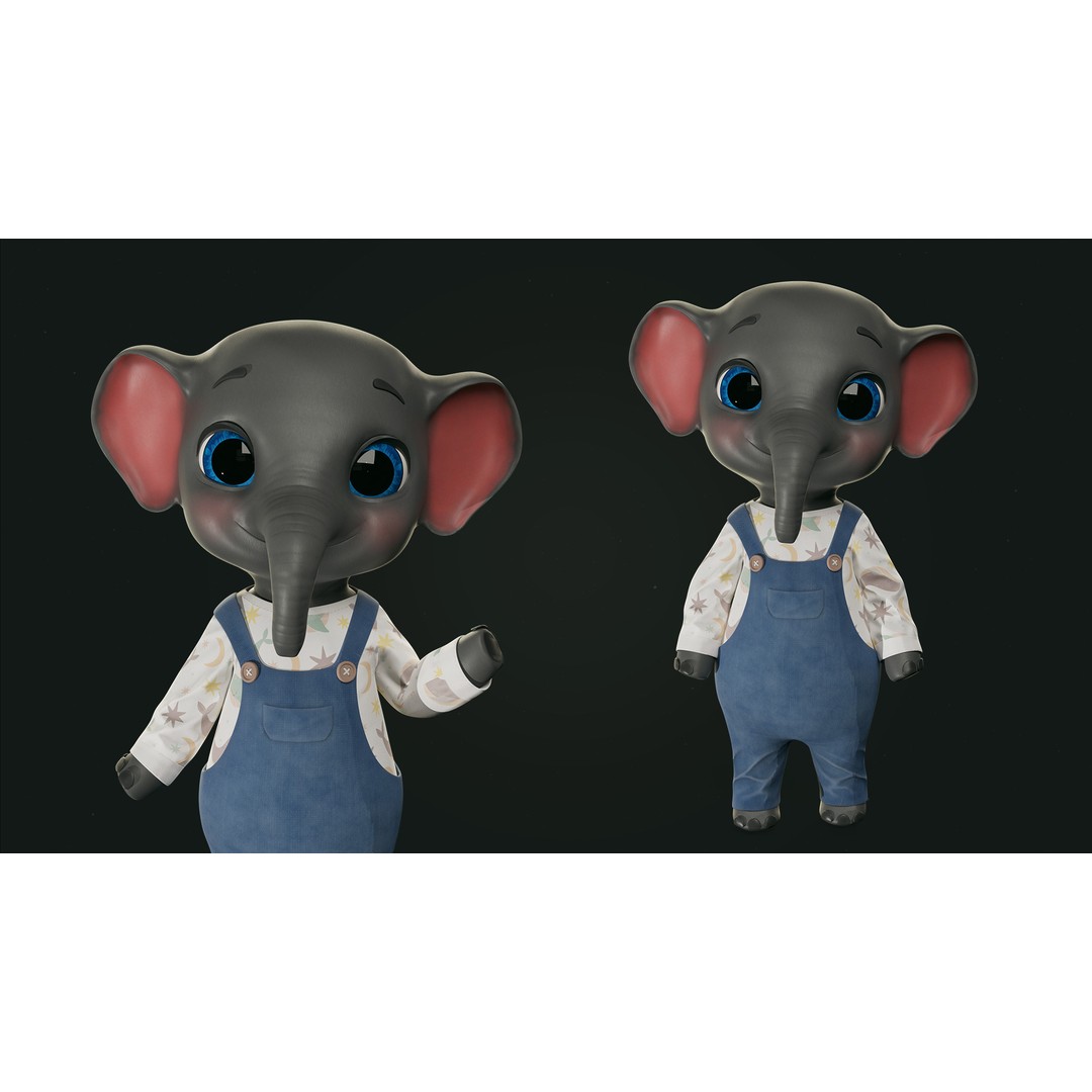 Elephant 3D Model – Low Poly Rigged Character with PBR Textures - View 3