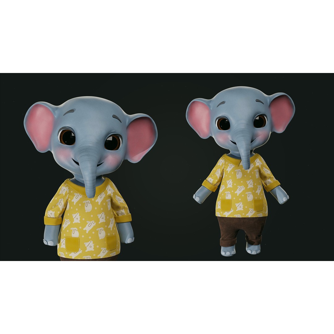 Elephant 3D Model – Low Poly Rigged Character with PBR Textures - View 4