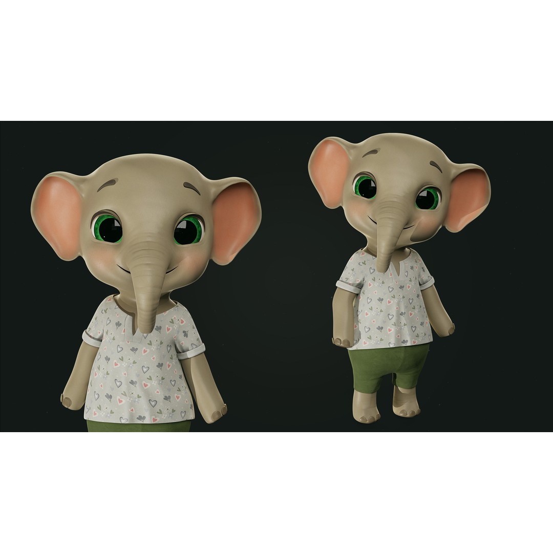 Elephant 3D Model – Low Poly Rigged Character with PBR Textures - View 5