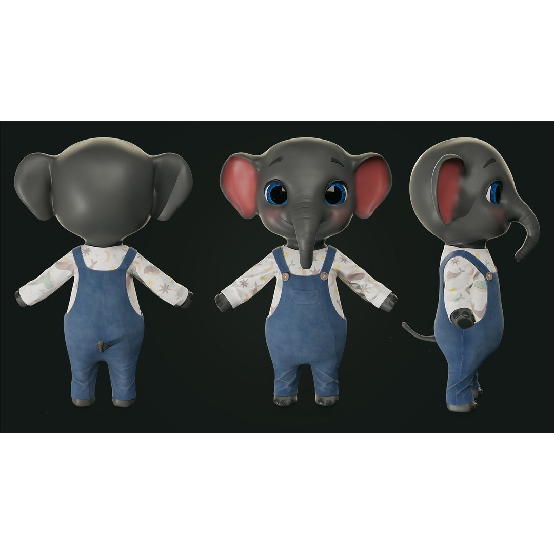 Elephant 3D Model – Low Poly Rigged Character with PBR Textures - View 6