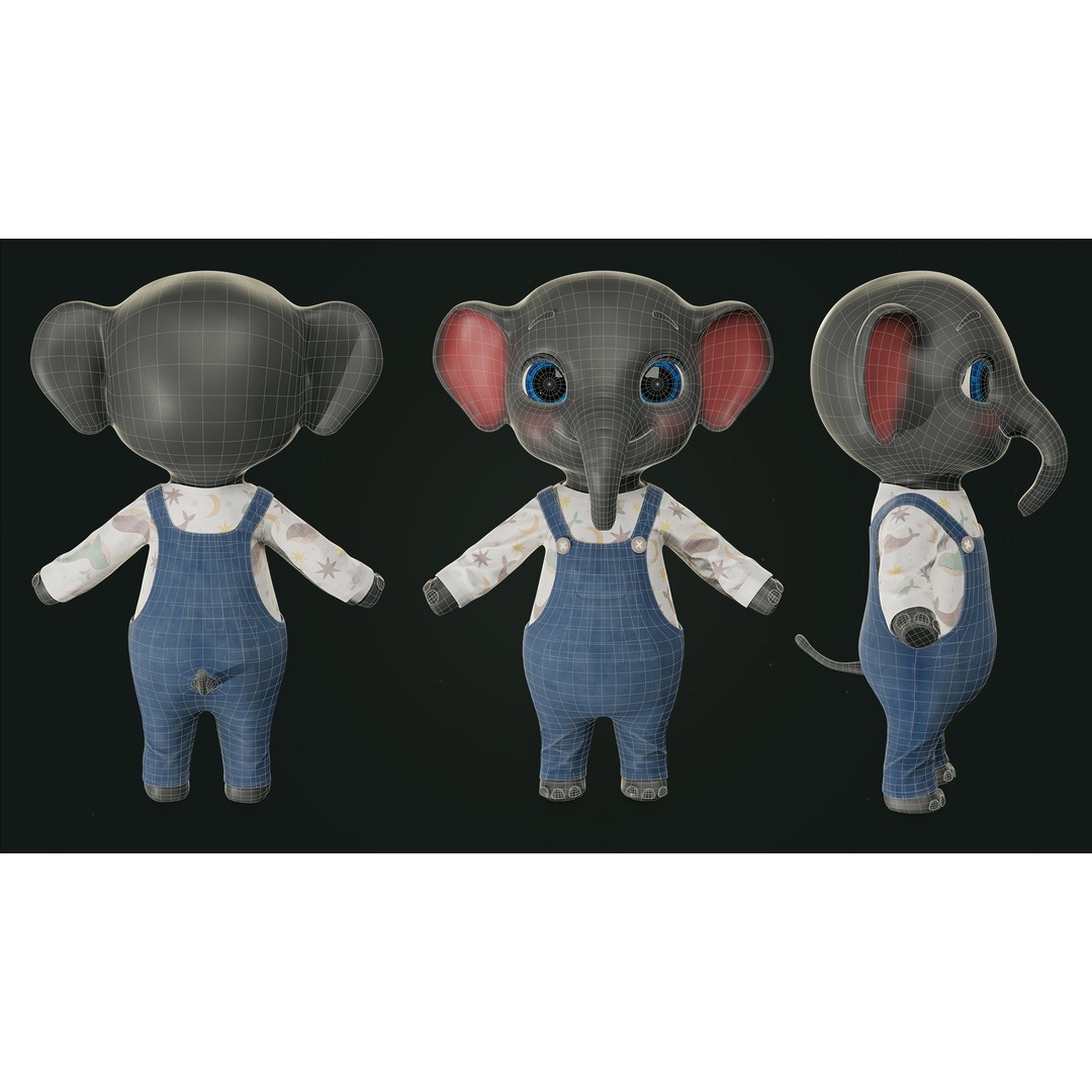 Elephant 3D Model – Low Poly Rigged Character with PBR Textures - View 7
