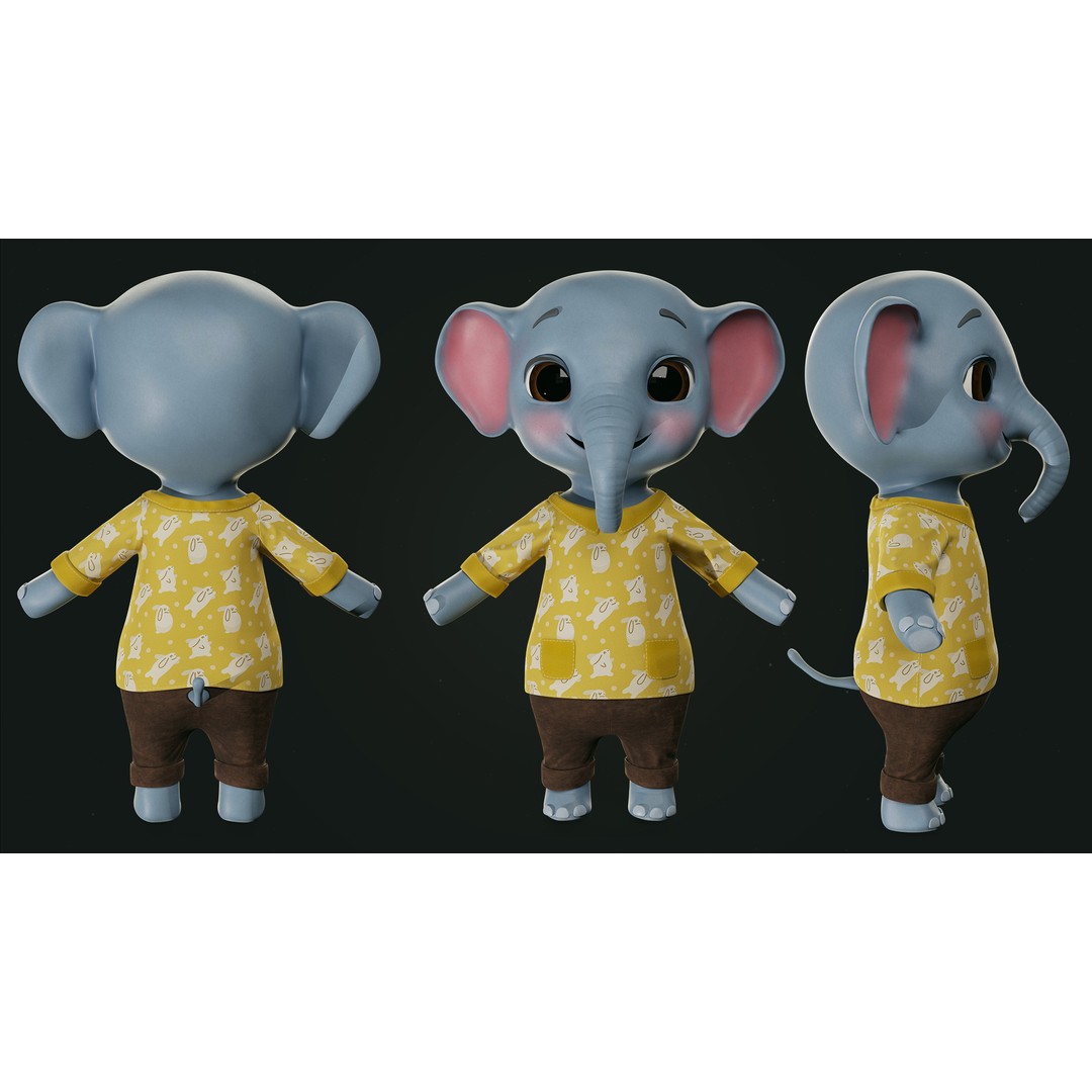 Elephant 3D Model – Low Poly Rigged Character with PBR Textures - View 8