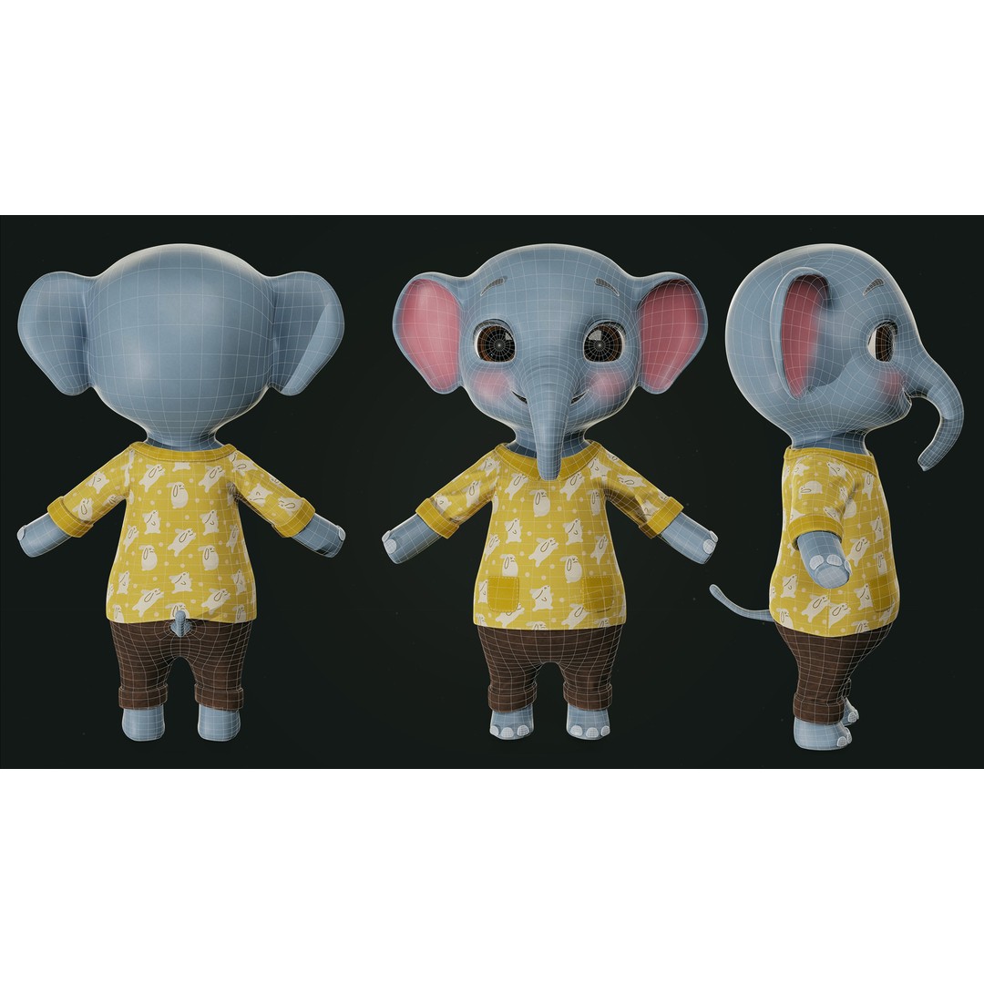 Elephant 3D Model – Low Poly Rigged Character with PBR Textures - View 9