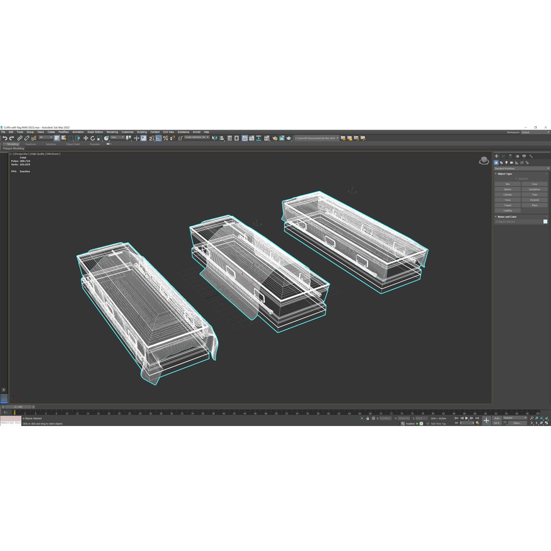 Coffins 3D Model – Low Poly Collection with Flags, FBX & OBJ