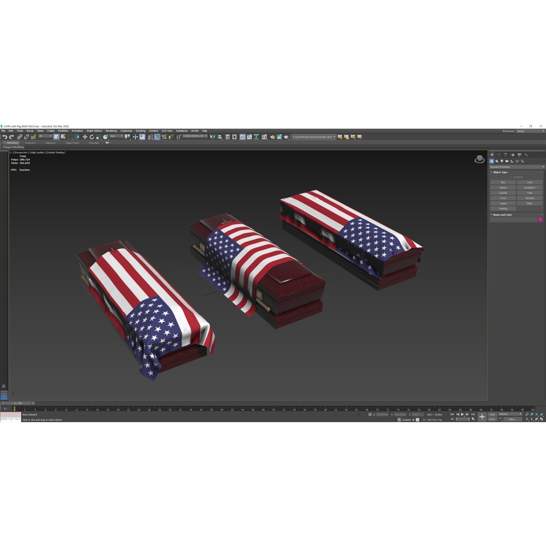 Coffins 3D Model – Low Poly Collection with Flags, FBX & OBJ - View 10
