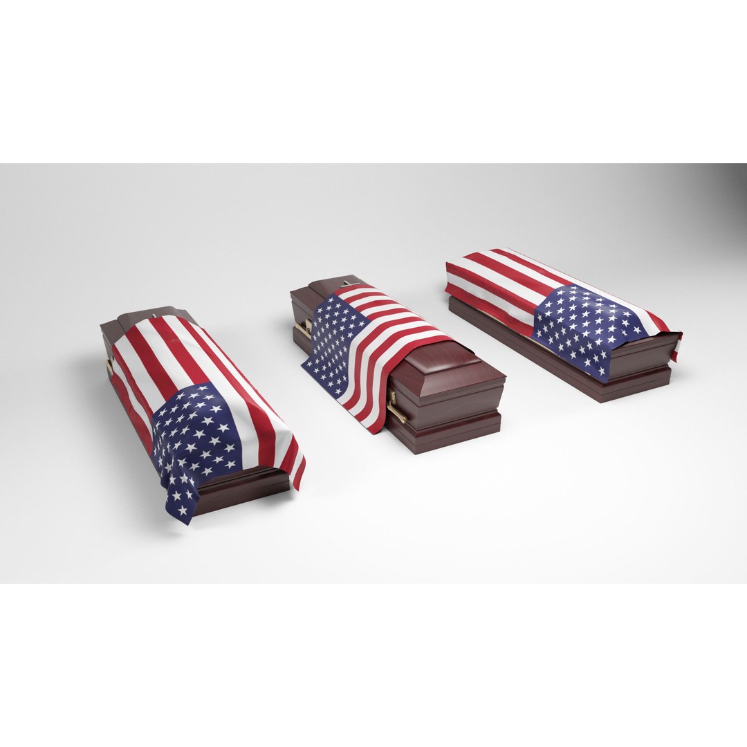 Coffins 3D Model – Low Poly Collection with Flags, FBX & OBJ - View 3