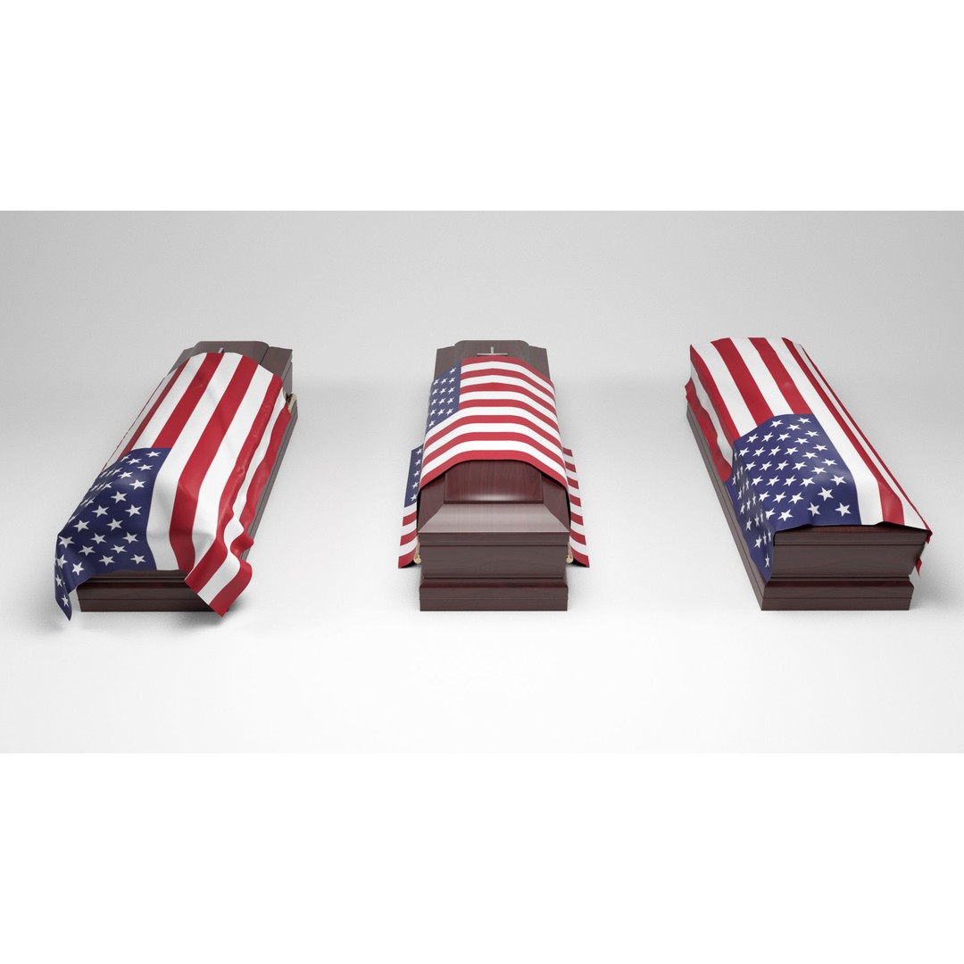Coffins 3D Model – Low Poly Collection with Flags, FBX & OBJ - View 4