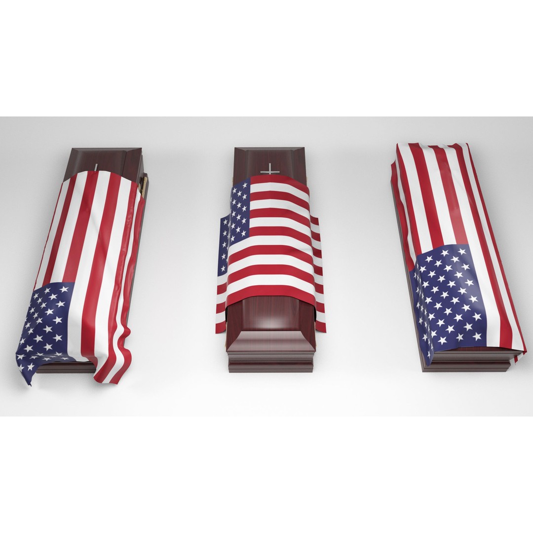 Coffins 3D Model – Low Poly Collection with Flags, FBX & OBJ - View 5