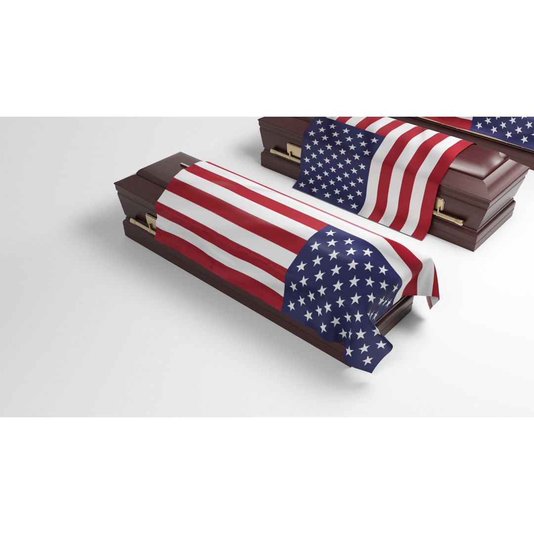 Coffins 3D Model – Low Poly Collection with Flags, FBX & OBJ - View 6