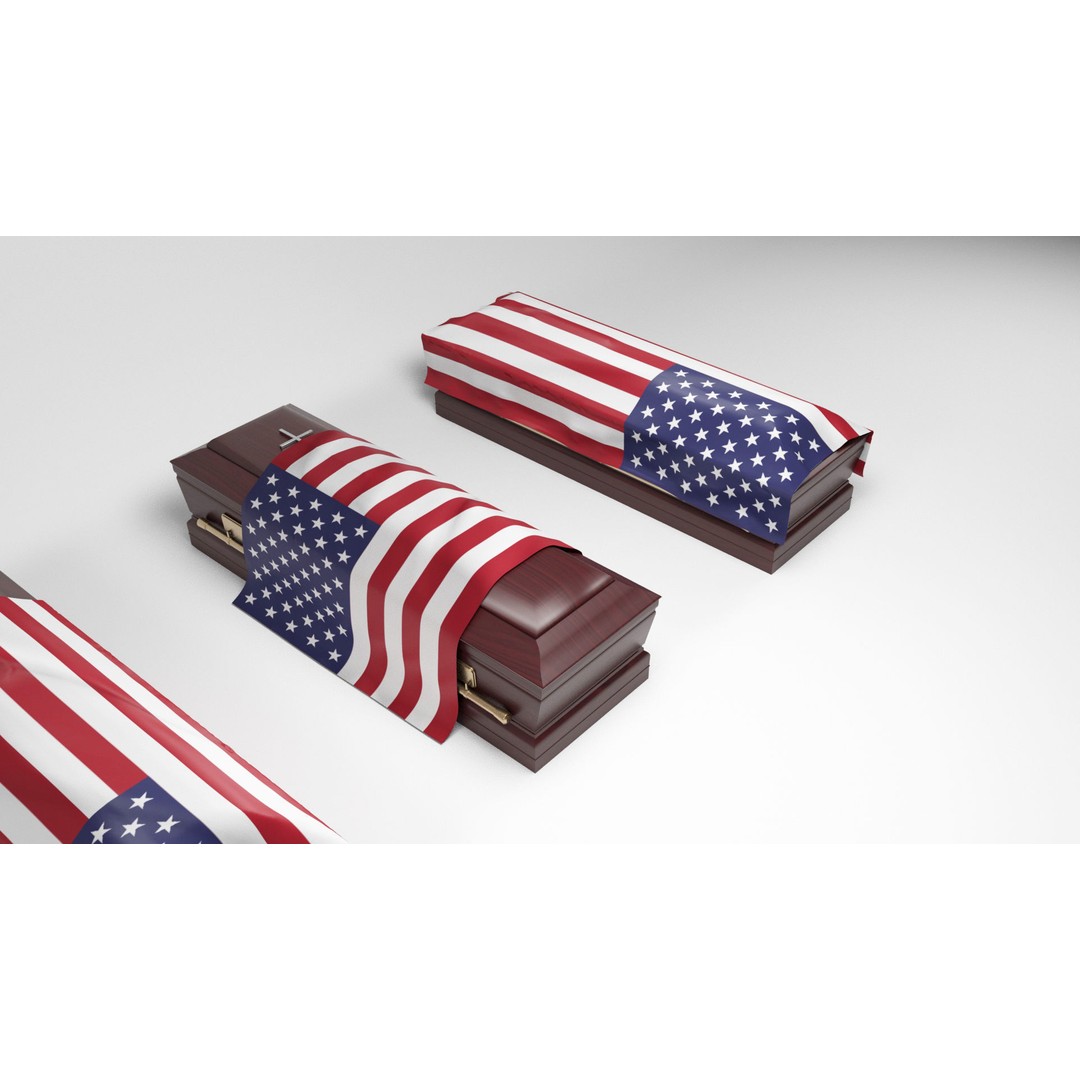 Coffins 3D Model – Low Poly Collection with Flags, FBX & OBJ - View 7