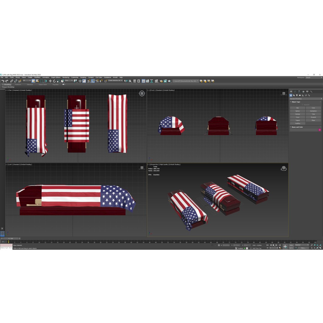 Coffins 3D Model – Low Poly Collection with Flags, FBX & OBJ - View 9