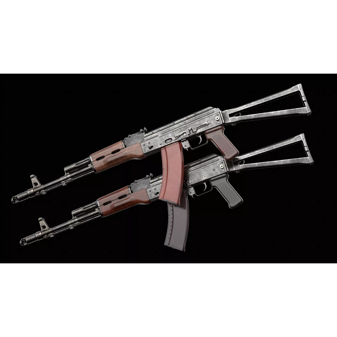 AKS-74 Kalashnikov Assault Rifle 3D Model – Low Poly Game Ready, FBX - View 2