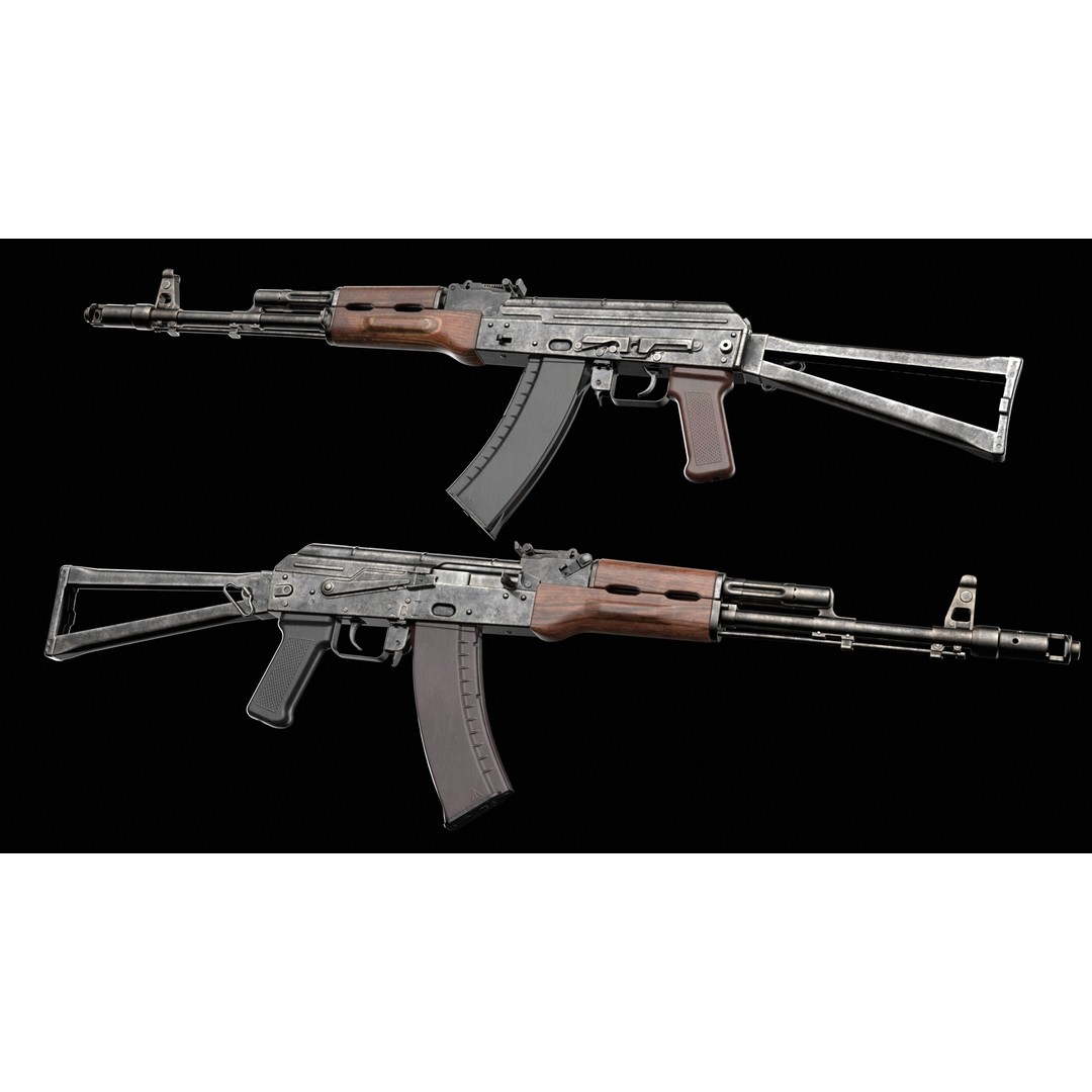 AKS-74 Kalashnikov Assault Rifle 3D Model – Low Poly Game Ready, FBX - View 3