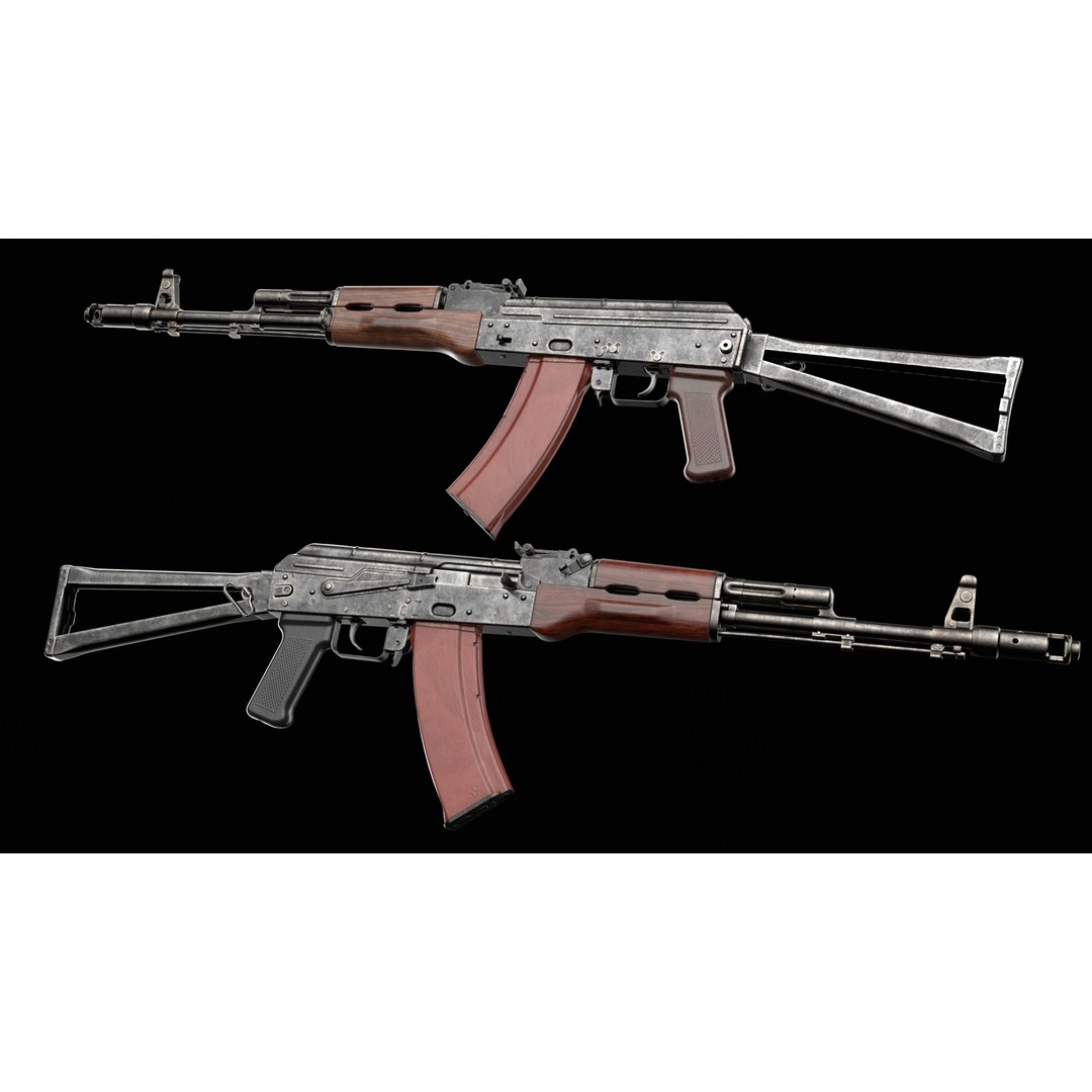AKS-74 Kalashnikov Assault Rifle 3D Model – Low Poly Game Ready, FBX - View 4