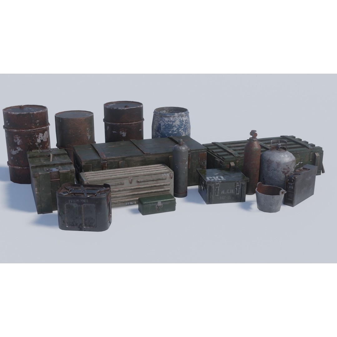 Military and Industrial Prop Pack 3D Model – Low Poly Game Ready Assets, FBX - View 12