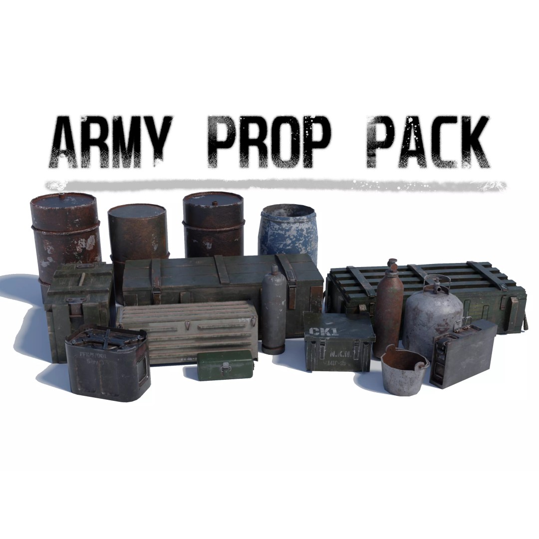 Military and Industrial Prop Pack 3D Model – Low Poly Game Ready Assets, FBX - View 2