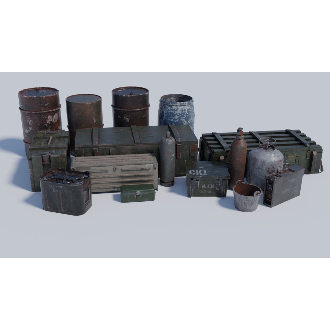 Military and Industrial Prop Pack 3D Model – Low Poly Game Ready Assets, FBX - View 3