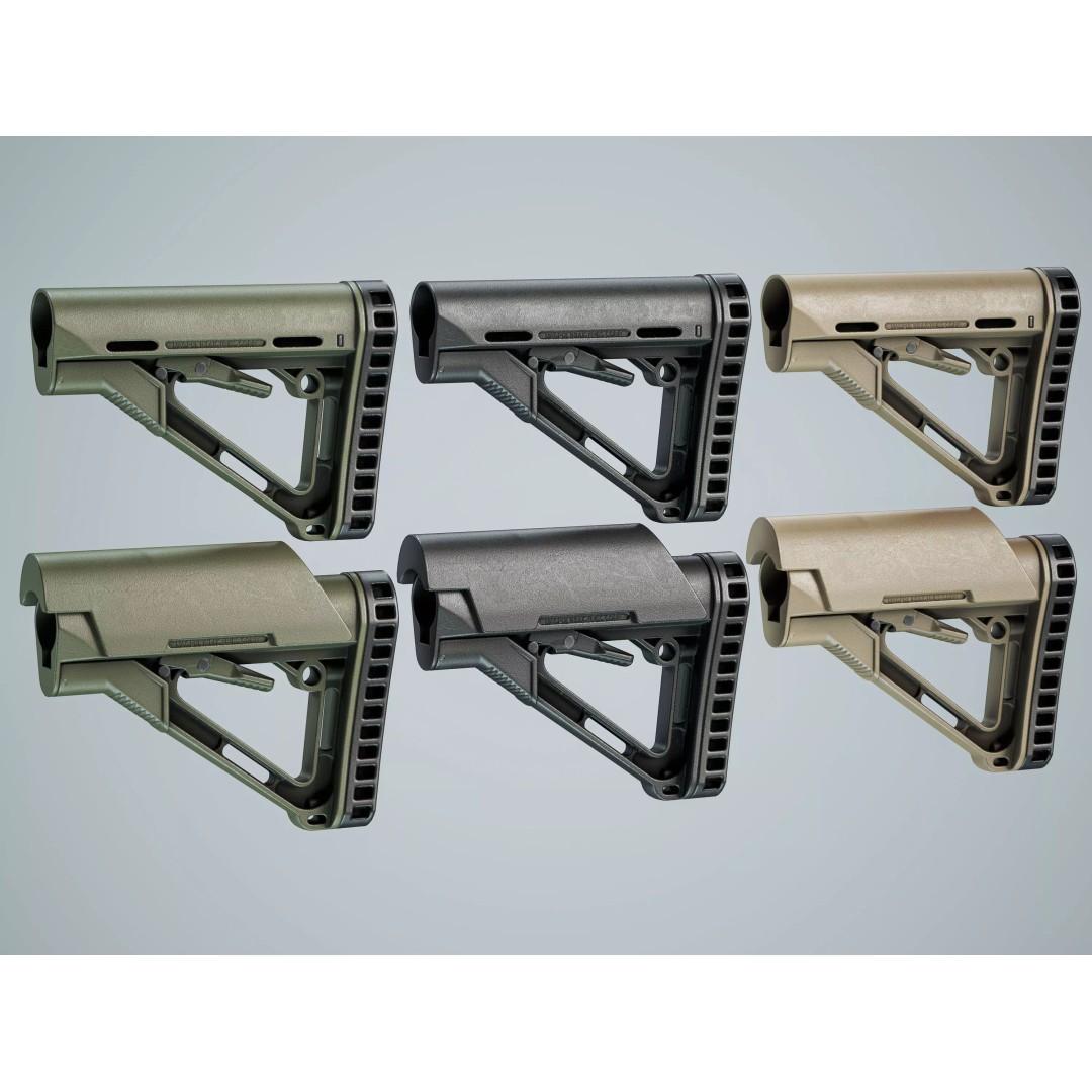 AR15 Stock 3D Model – Low Poly Game-Ready Asset, FBX & OBJ - View 2