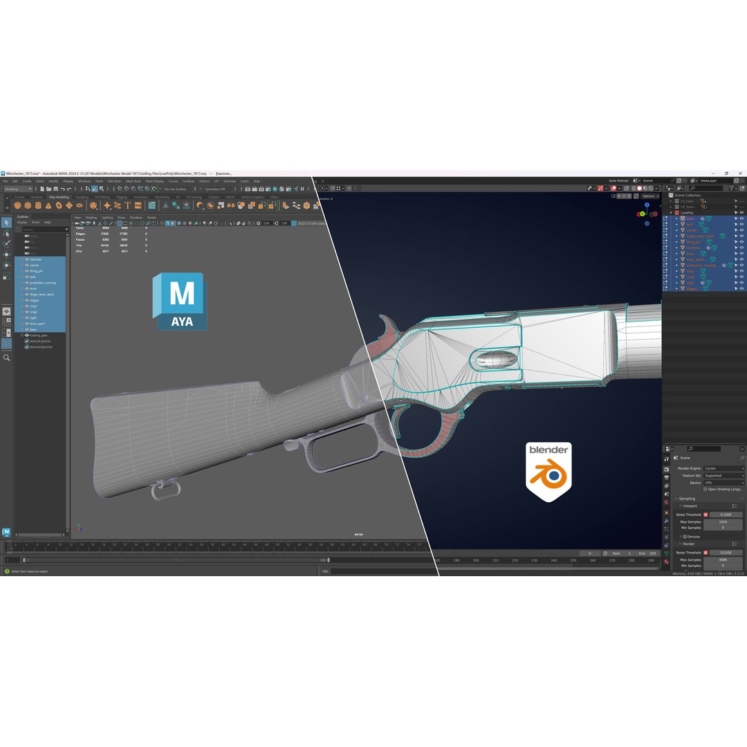 Winchester 1873 Musket 3D Model – Low Poly Game-Ready Asset, FBX - View 13
