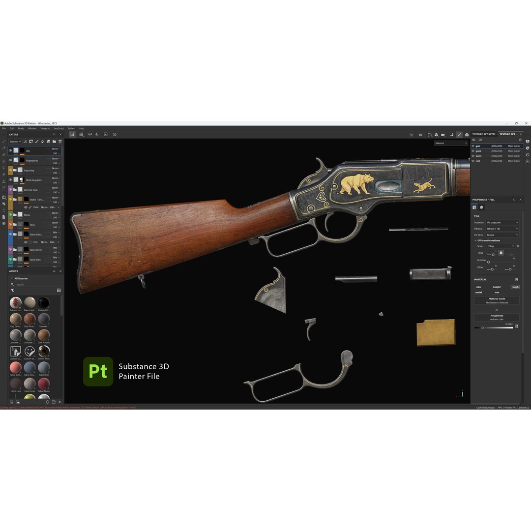 Winchester 1873 Musket 3D Model – Low Poly Game-Ready Asset, FBX - View 15
