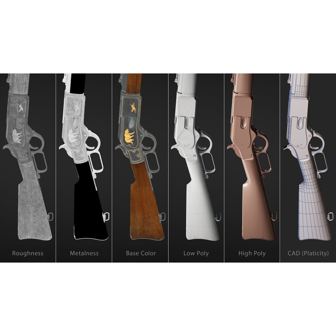 Winchester 1873 Musket 3D Model – Low Poly Game-Ready Asset, FBX - View 17