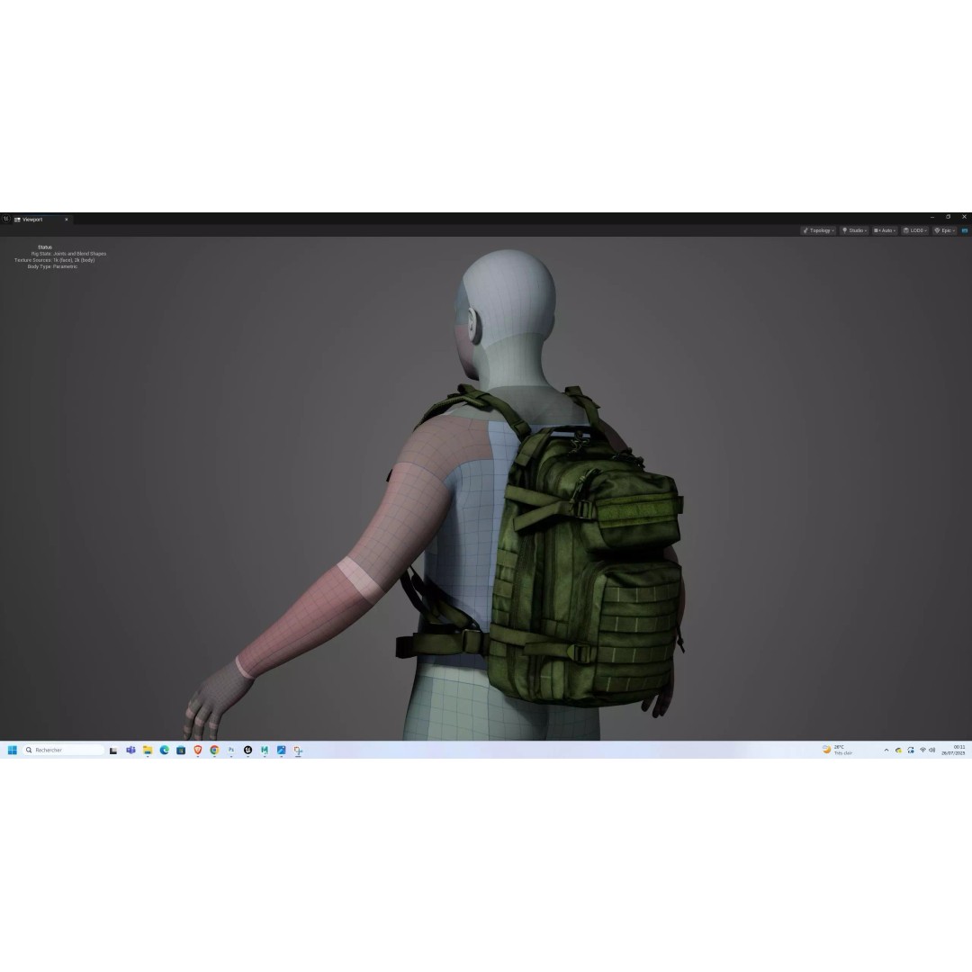 Military Tactical Assault Pack 3D Model – Low Poly Olive Drab Backpack, FBX - View 10