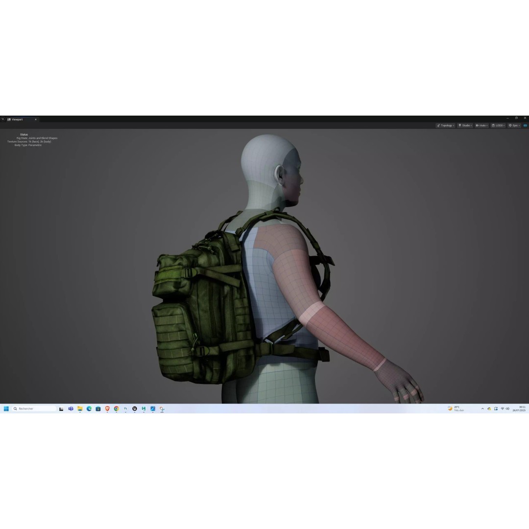 Military Tactical Assault Pack 3D Model – Low Poly Olive Drab Backpack, FBX - View 11