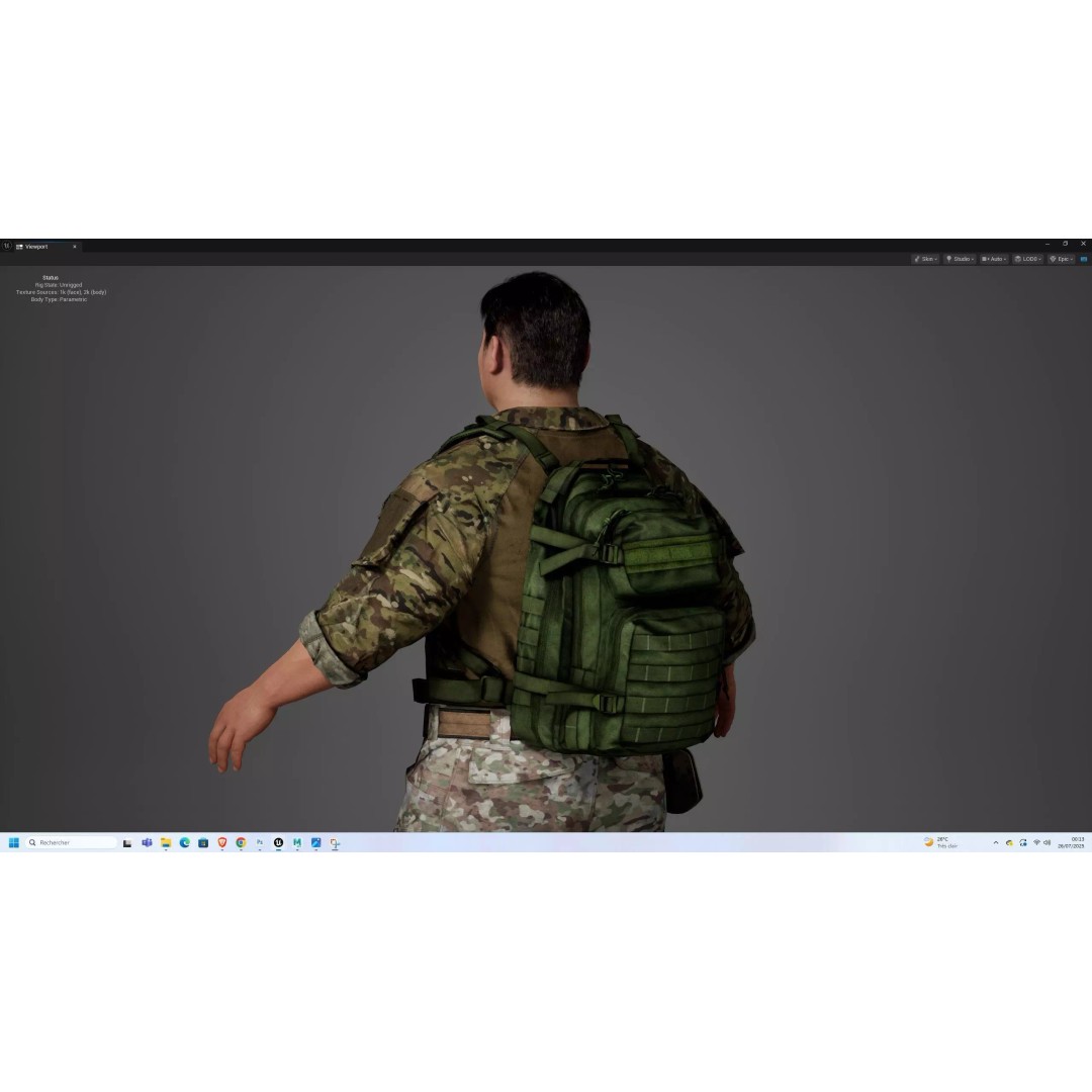 Military Tactical Assault Pack 3D Model – Low Poly Olive Drab Backpack, FBX - View 12