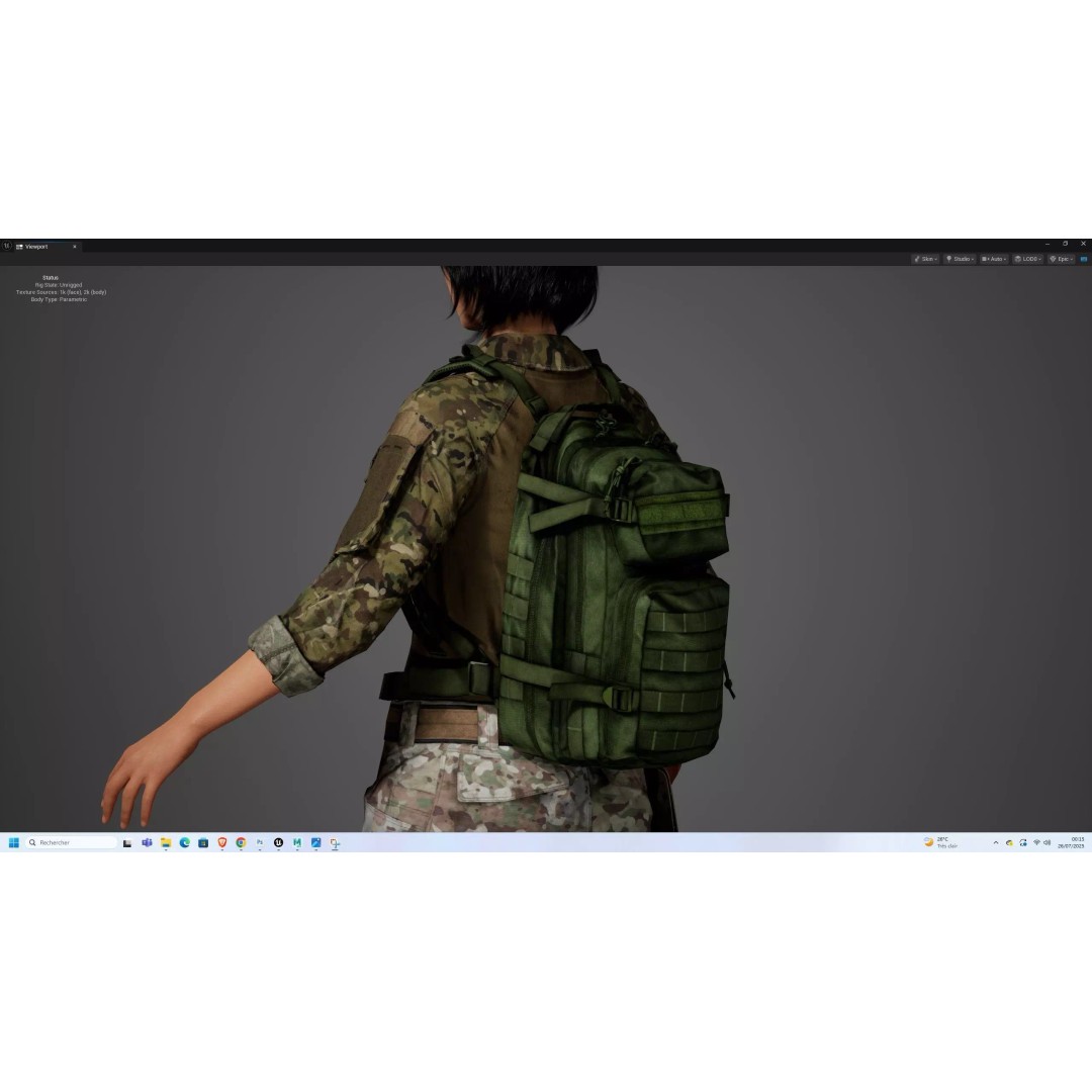 Military Tactical Assault Pack 3D Model – Low Poly Olive Drab Backpack, FBX - View 14
