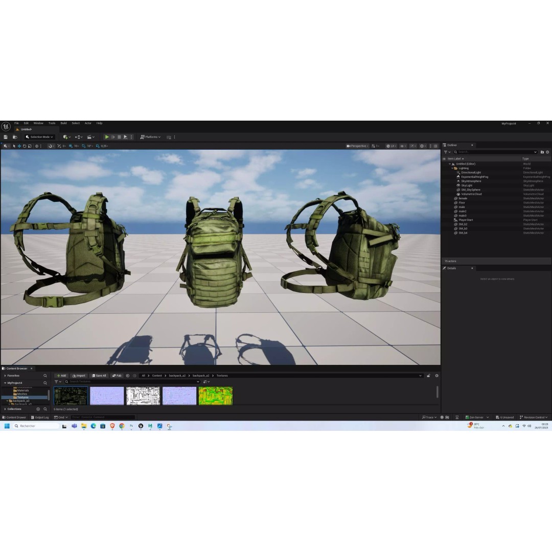 Military Tactical Assault Pack 3D Model – Low Poly Olive Drab Backpack, FBX - View 16