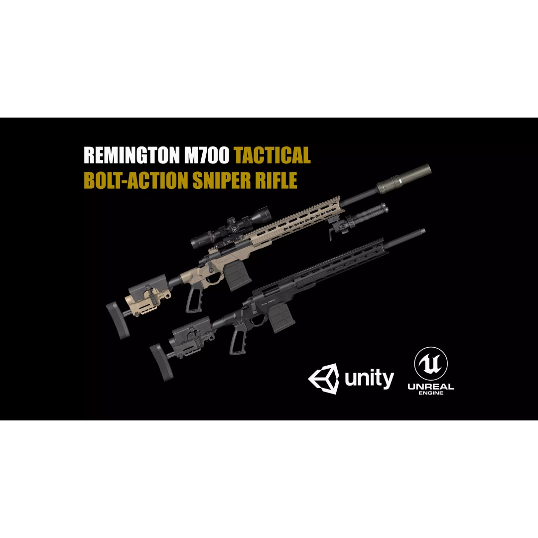 Remington M700 Tactical Sniper Rifle 3D Model – Low-Poly Game Asset, FBX - View 2