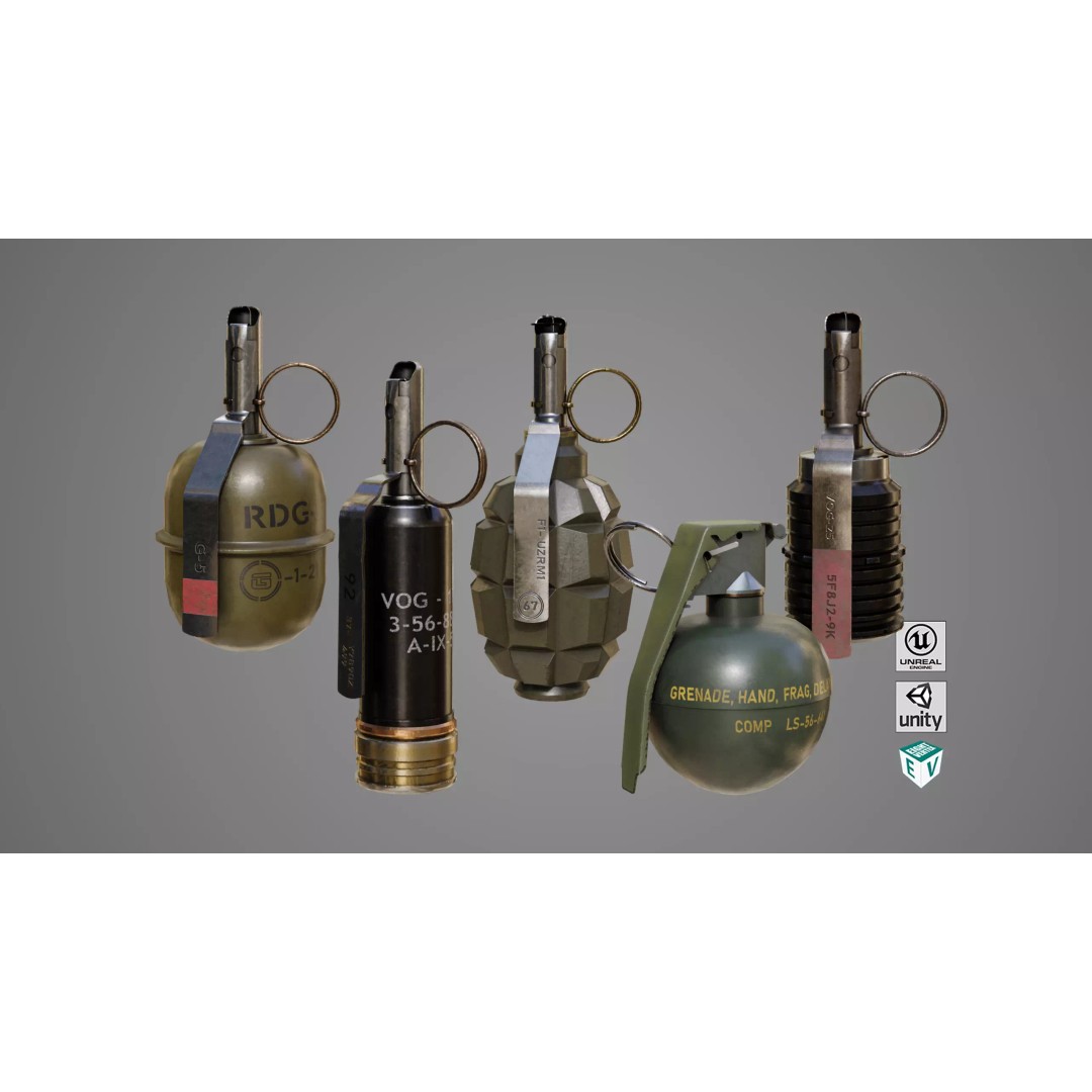 Fragmentation Grenades 3D Model – Low Poly PBR Game Asset, FBX - View 2