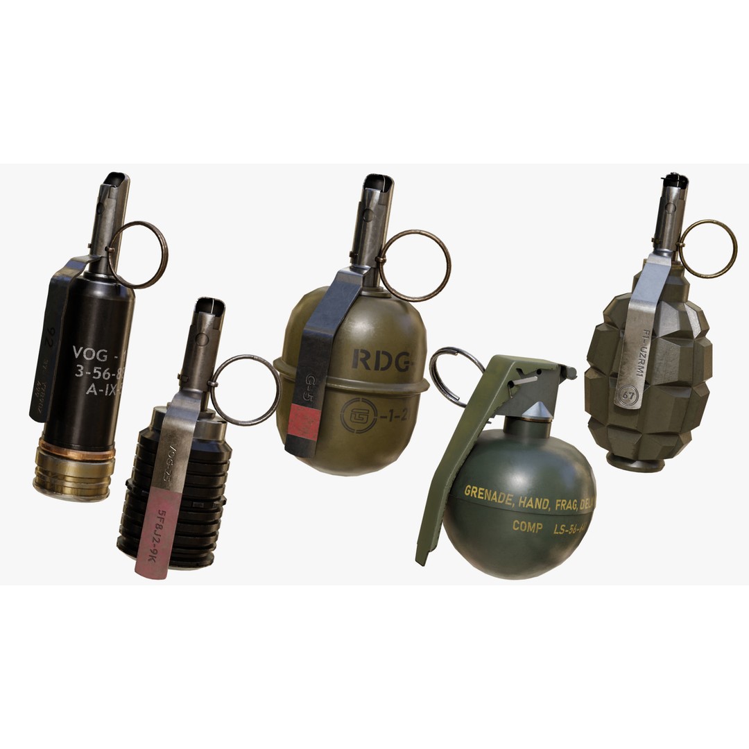 Fragmentation Grenades 3D Model – Low Poly PBR Game Asset, FBX - View 3