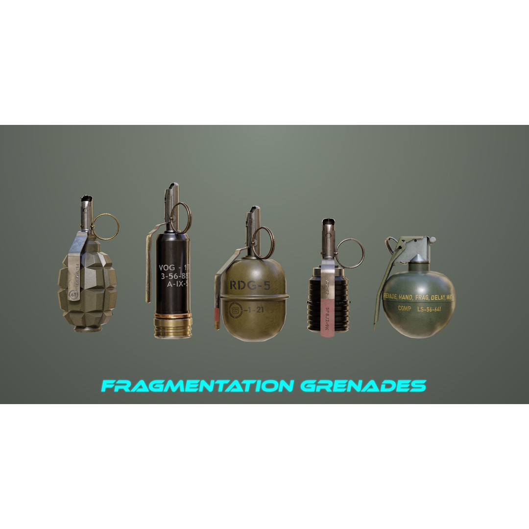 Fragmentation Grenades 3D Model – Low Poly PBR Game Asset, FBX - View 4