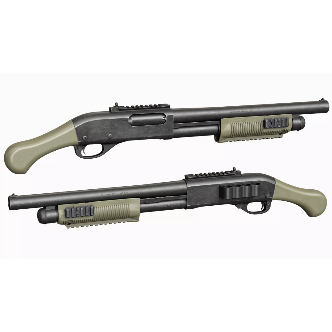 Remington 870 Shotgun 3D Model – Low Poly Tactical Game Asset, FBX - View 4