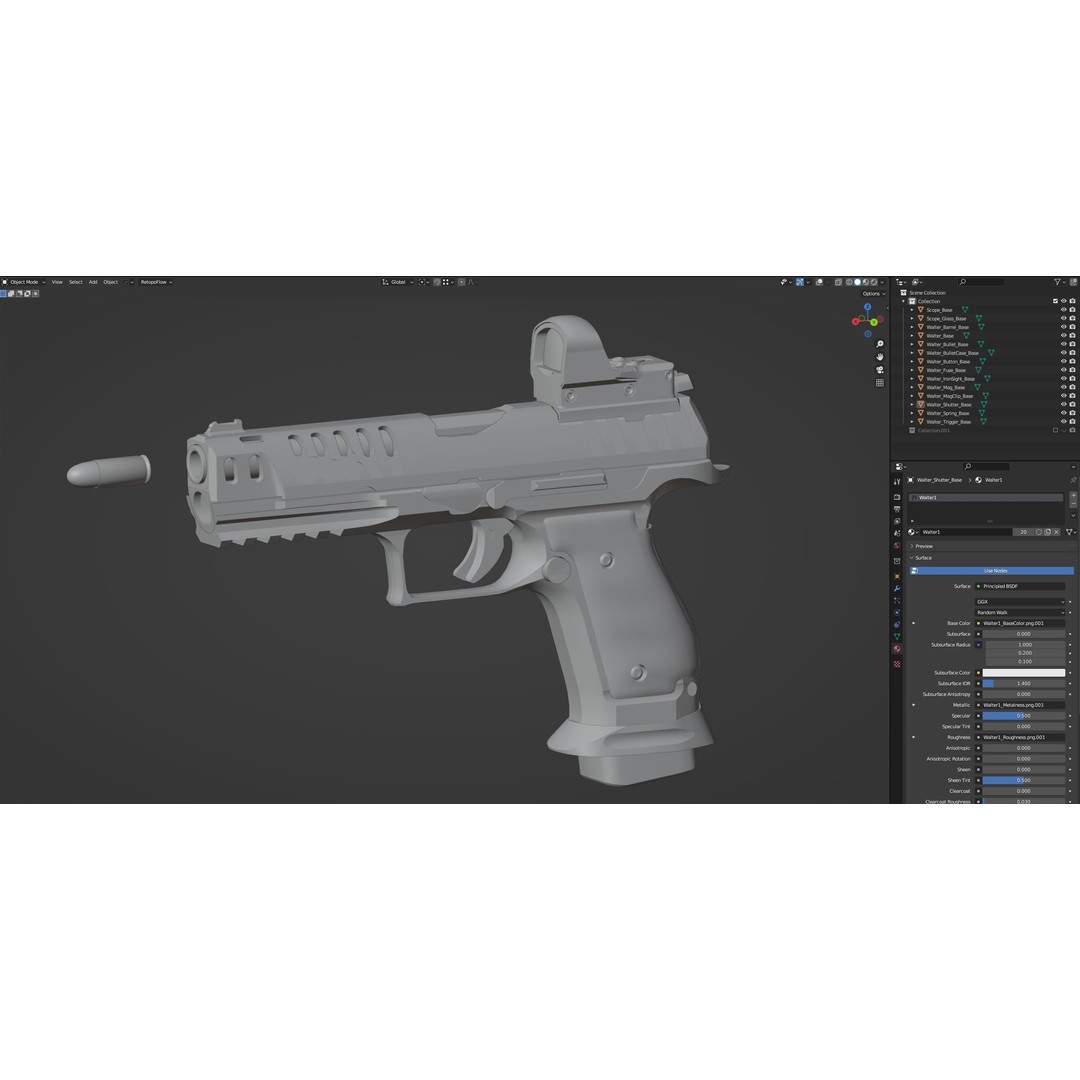 Walther PPQ 3D Model – Low Poly Game-Ready Pistol, FBX, OBJ - View 16